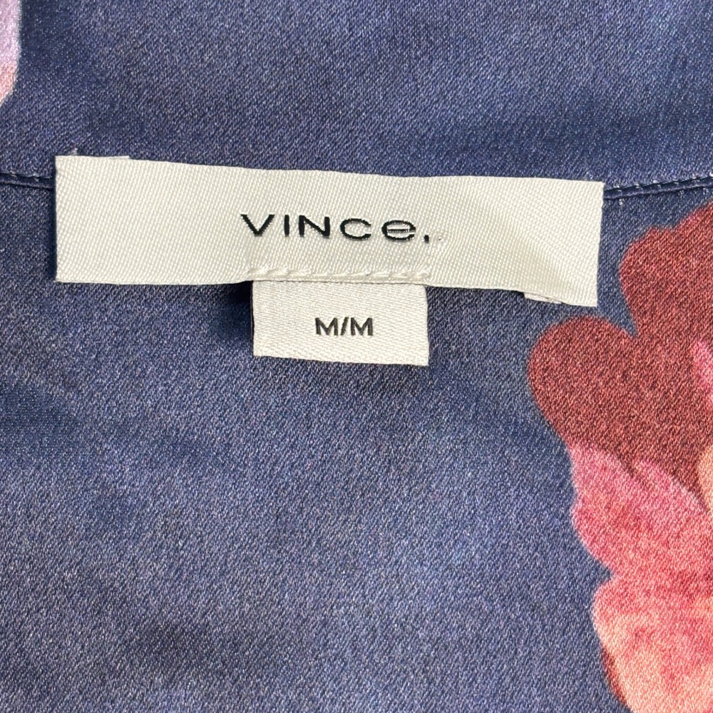Vince 100% Silk Floral Blouse NWT Medium Navy Button Front Quiet Luxury Luxe - Picture 3 of 11